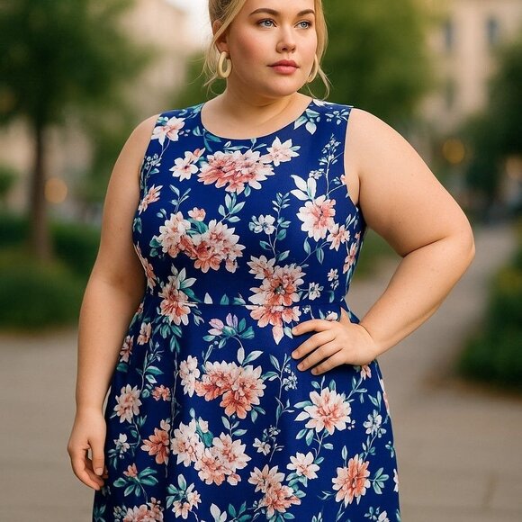 Lands' End Dresses & Skirts - Lands End Women's Sleeveless Ponte Sheath Midi Dress Blue Floral Size 18W